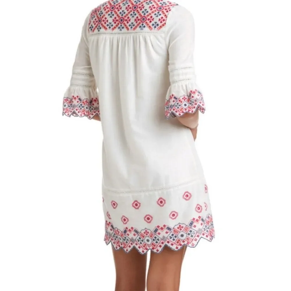 Vineyard Vines‎ Women's Embroidered Eyelet Shift Dress White Size 00 Boho Preppy